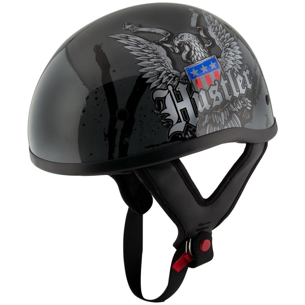 Outlaw Helmets HT1 Hustler Glossy Gray Ride Hard Half Helmet DOT Approved Motorcycle Half Helmet for Men & Women