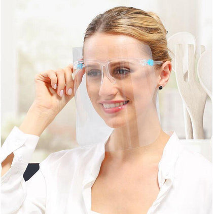 Ultra Clear Protective Full Face Shields to Protect Eyes, Nose, Mouth - Anti-Fog PET Plastic Sanitary Droplet Splash Guard, Safety Face Shields with Glasses Frames