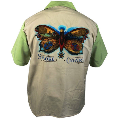 Rockhouse RHCPM249 'Smoke Cigars' Cream and Light Green Button Up Short Sleeve Shirt