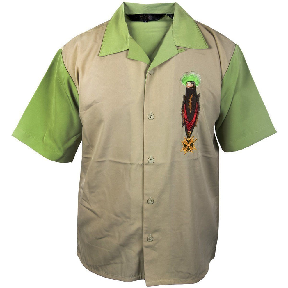 Rockhouse RHCPM249 'Smoke Cigars' Cream and Light Green Button Up Short Sleeve Shirt Beige / Large