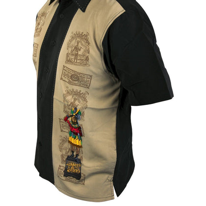 Rockhouse RHCPM252 'Tobacco and Cigars' Dark Beige and Black Button Up Short Sleeve Shirt