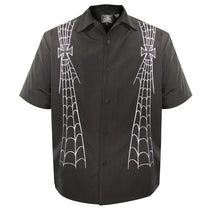 Rockhouse Iron Cross Web Black Button up Short Sleeve Shirt
