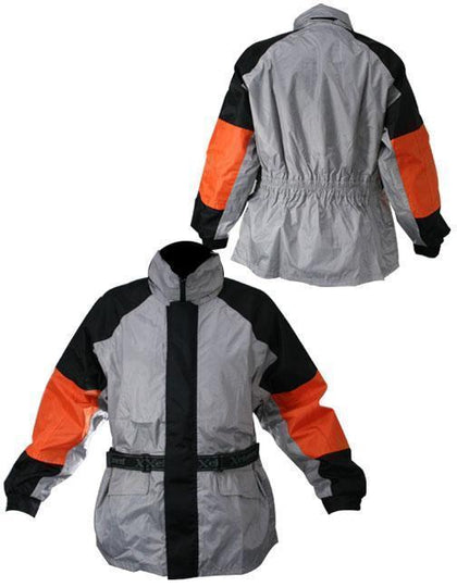 Xelement RN4792 Men's 2-Piece Black/Silver/Orange Motorcycle Rainsuit