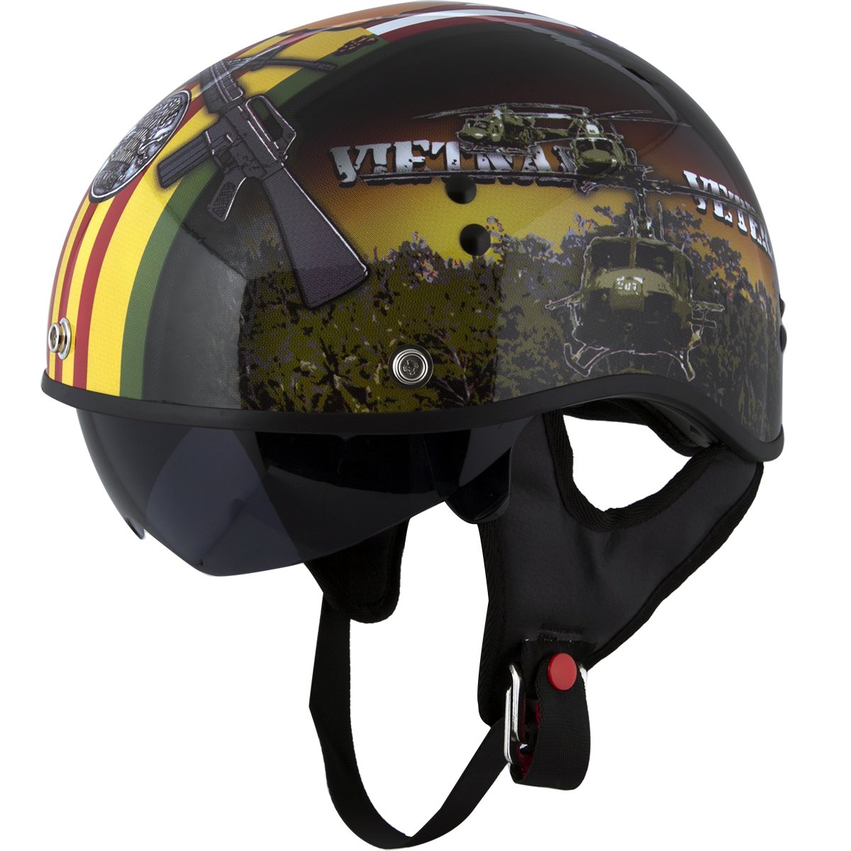 dot military motorcycle helmet Outlaw Helmets T70 Glossy Black Vietnam Motorcycle Half Helmet for Men & Women With Sun Visor DOT Approved
