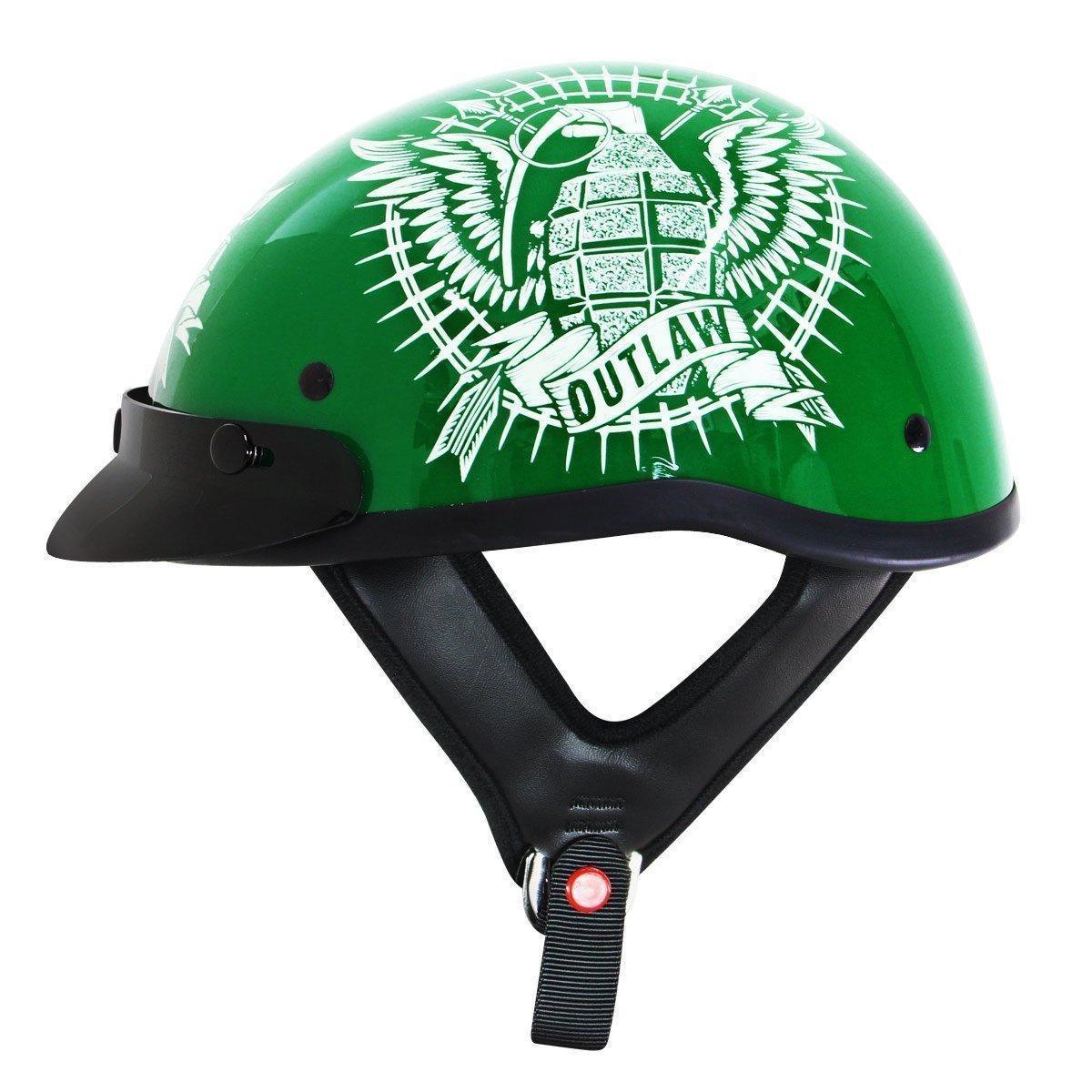 Outlaw Helmets T70 Glossy Green Motorcycle Half Helmet for Men & Women with Sun Visor DOT Approved