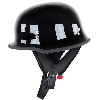 Outlaw Helmets N10 NOVELTY Glossy Black German Style Motorcycle Half Helmet for Men & Women - Adult Unisex Skull Cap for Bike Scooter ATV UTV Chopper (Medium)