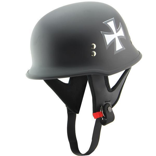 Outlaw Helmets T99 Black Iron Cross German Style Motorcycle Half Helmet for Men Women DOT Approved Adult Unisex Skull Cap for Bike Scooter ATV UTV