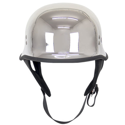 Outlaw Helmets N10 NOVELTY Chrome German Style Motorcycle Half Helmet for Men & Women - Adult Unisex Skull Cap for Bike Scooter ATV UTV Chopper Skateboard (Medium)