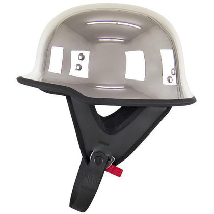 Outlaw Helmets N10 NOVELTY Chrome German Style Motorcycle Half Helmet for Men & Women - Adult Unisex Skull Cap for Bike Scooter ATV UTV Chopper Skateboard (Medium)