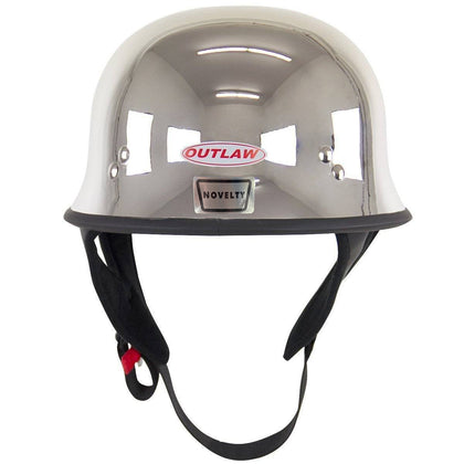 Outlaw Helmets N10 NOVELTY Chrome German Style Motorcycle Half Helmet for Men & Women - Adult Unisex Skull Cap for Bike Scooter ATV UTV Chopper Skateboard (Medium)