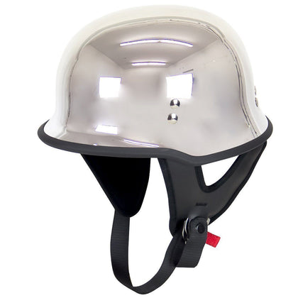 Outlaw Helmets N10 NOVELTY Chrome German Style Motorcycle Half Helmet for Men & Women - Adult Unisex Skull Cap for Bike Scooter ATV UTV Chopper Skateboard (Medium)