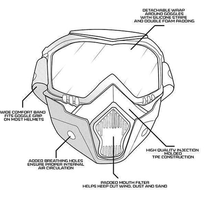 Outlaw 50 Nemesis Vintage Face Mask with Detachable Motorcycle Goggles and UV 400 Lens