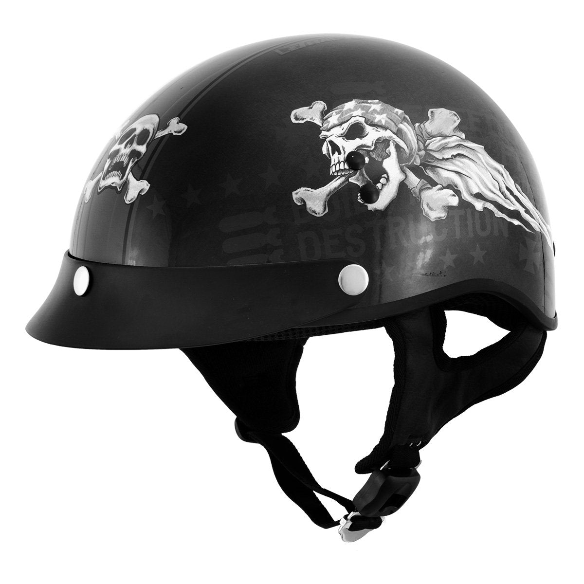 Outlaw Helmets T70 Black Freedom Skull Motorcycle Half Helmet for Men ...