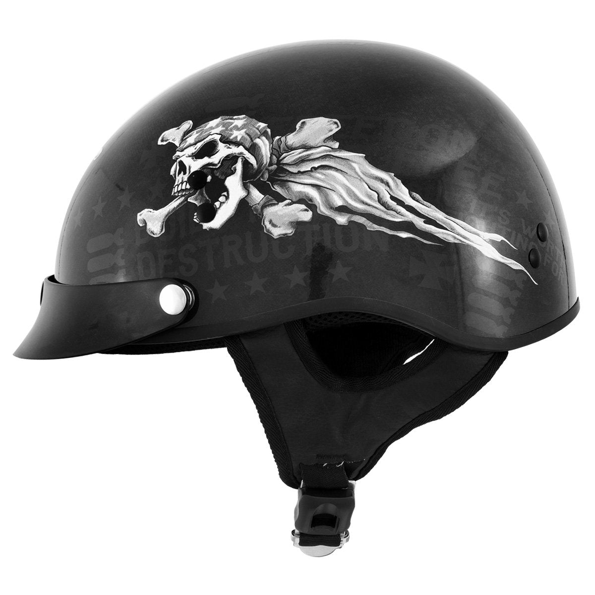 dot skull cap motorcycle helmet Outlaw Helmets T70 Black Freedom Skull Motorcycle Half Helmet for Men & Women with Sun Visor DOT Approved