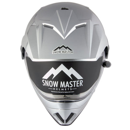 Snow Master TX45 Ultra Light Weight Silver Dual Sport Snowmobile Motorcycle Full Face Helmet for Men & Women - DOT Approved for Bike Scooter ATV UTV Chopper Skateboard