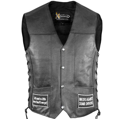 Xelement VP9150 Motorcycle Leather Vest For Men - USA Flag American Eagle - Premium Genuine Biker Club Gilet with Concealed Gun Pocket