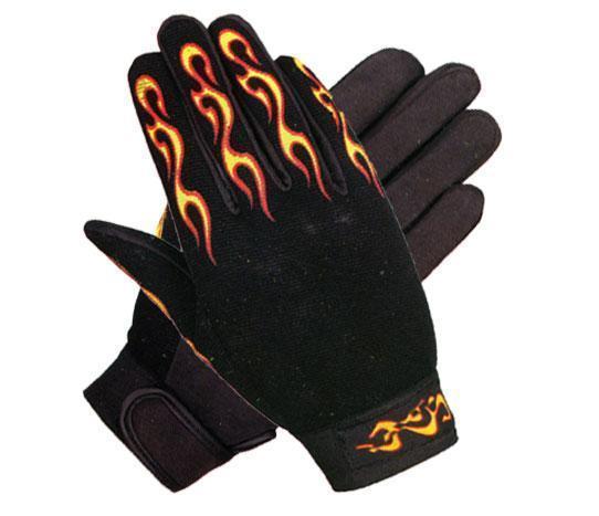 thumbnail image 2 of SH Black Leather Fingerless Gloves With Red Flames & Gel Palm – Motorcycle Biker Rider 2 of 5