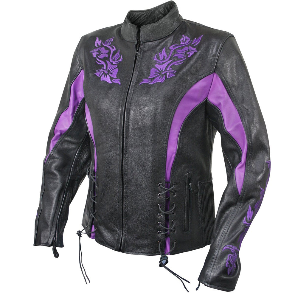 Xelement XS2027 Ladies 'Gemma' Black and Purple Leather